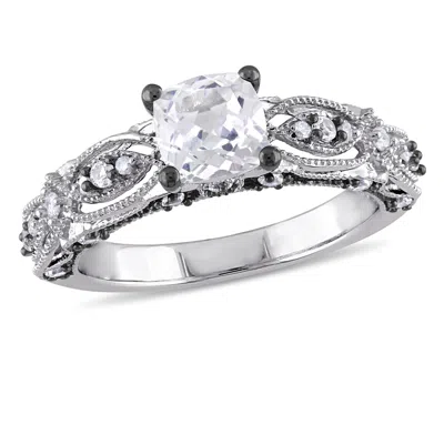 Mimi & Max 1 5/8ct Tgw Created White Sapphire And Diamond Vintage Filigree Engagement Ring In 10k White Gold