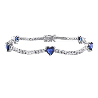 Mimi & Max 1 5/8ct Tgw Emerald 1 7/8ct Tw Diamond 5-heart Station Bracelet 14k Yellow Gold