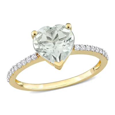 Mimi & Max 1 5/8ct Tgw Heart Green Quartz 1/7ct Tdw Diamond Ring 14k Yellow Gold