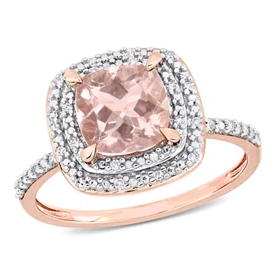 Mimi & Max 1 5/8ct Tgw Morganite And 1/10ct Tw Diamond Double Halo Cocktail Ring In 14k Rose Gold In Pink