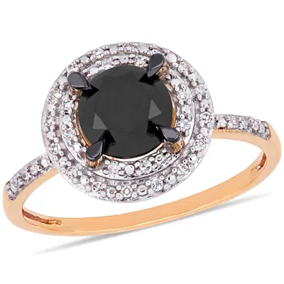 Mimi & Max 1 5/8ct Tw Black White Diamond Double Halo Engagement Ring 14k Rose Gold
