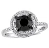 Mimi & Max 1 5/8ct Tw Black White Diamond Double Halo Ring 14k White Gold In Black