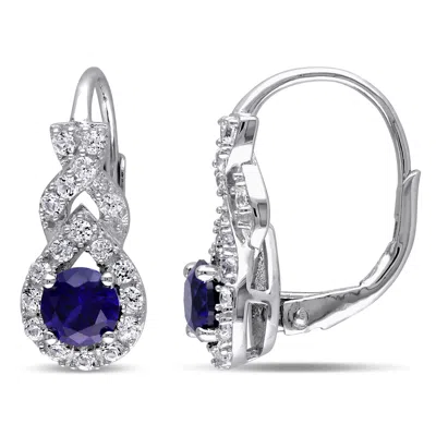 Mimi & Max 1 7/8 Ct Tgw Created Blue And White Sapphire Twist Leverback Earrings In Sterling Silver