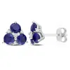 Mimi & Max 1 7/8 Ct Tgw Created Blue Sapphire And Created White Sapphire 3-stone Earrings In Sterling Silver In White