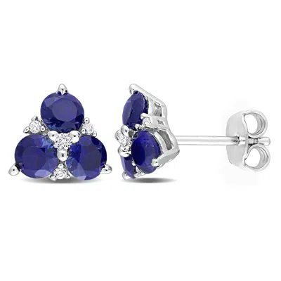 Mimi & Max 1 7/8 Ct Tgw Created Blue Sapphire And Created White Sapphire 3-stone Earrings In Sterling Silver