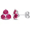 Mimi & Max 1 7/8 Ct Tgw Created Ruby And Created White Sapphire 3-stone Earrings In Sterling Silver In Red