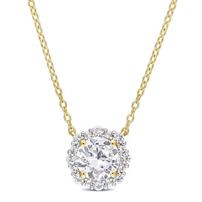 Mimi & Max 1 7/8 Ct Tgw Created White Sapphire Halo Necklace In Yellow Plated Sterling Silver