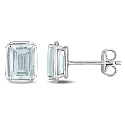 Mimi & Max 1 7/8ct Tgw Aquamarine Bezel Style Emerald Cut Stud Earrings In Sterling Silver In Blue