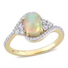 Mimi & Max 1 Ct Tgw Ethiopian Yellow Opal, White Sapphire And 1/5 Ct Tw Diamond Oval Halo Twist Ring In 10k Yel In Yellow