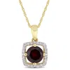 Mimi & Max 1 Ct Tgw Garnet And 1/10 Ct Tw Diamond Halo Square Drop Pendant With Chain In 10k Yellow Gold In Red