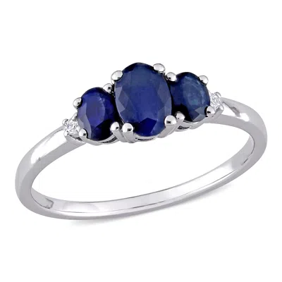 Mimi & Max 1 Ct Tgw Oval Sapphire 3-stone Ring With 0.02 Ct Tw Diamond In 10k White Gold