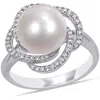 Mimi & Max 10-10.5mm Cultured Freshwater Pearl 1/4ct Tw Diamond Swirl Ring 14k White Gold In White