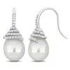 Mimi & Max 10-11mm South Sea Cultured Pearl 1/3ct Tw Diamond Swirl Hook Earrings 14k White Gold In Silver