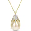 Mimi & Max 10-11mm South Sea Cultured Pearl Diamond Accent Necklace 14k Yellow Gold In Gold