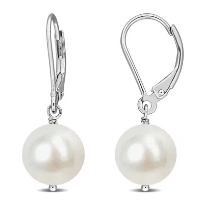 Mimi & Max 10-11mm White Cultured Freshwater Pearl Leverback Drop Earrings In Sterling Silver