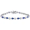 Mimi & Max 10 1/2 Ct Tgw Pear Shape Created Blue And White Sapphire Tennis Bracelet In Sterling Silver In White
