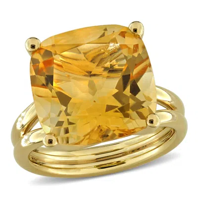 Mimi & Max 10 1/2ct Tgw Citrine Solitaire Cocktail Ring In Yellow Plated Sterling Silver