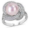 Mimi & Max 10.5-11mm Pink Cultured Freshwater Pearl And 3/4ct Tgw Cubic Zirconia Interlaced Ring In Sterling Si In Pink