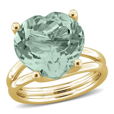 Mimi & Max 10ct Tgw Green Quartz Heart Solitaire Cocktail Ring In Yellow Plated Sterling Silver