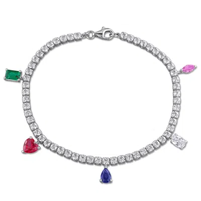 Mimi & Max 10ct Tgw Multi-created Gem Station Bracelet In Sterling Silver-7.25 In