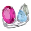 Mimi & Max 10ct Tgw Pink Topaz Sky Blue Topaz Green Quartz Open Ring In Sterling Silver