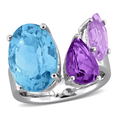 Mimi & Max 10ct Tgw Sky Blue Topaz Amethyst Pink Amethyst Open Ring In Sterling Silver