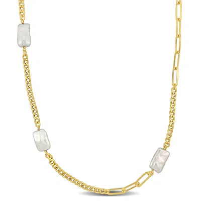 Mimi & Max 10x16.5mm Cultured Freshwater Pearl Station Necklace A Curb Paperclip Chain Yellow Silver - 33 In. In Gold