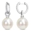 Mimi & Max 11-11.5mm South Sea Cultured Pearl And 1/10ct Tw Diamond Huggie Earrings In 14k White Gold In White