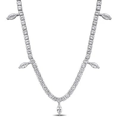 Mimi & Max 11 1/2ct Tgw Created White Sapphire Charm Necklace In Sterling Silver-17 In In Metallic