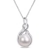 Mimi & Max 11-12mm Cultured Freshwater Pearl 1/6ct Tgw Created White Sapphire And Diamond Necklace In Silver