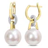 Mimi & Max 11 12mm Cultured Freshwater Pearl & 1/10ct Tdw Diamond Earrings In 14k Yellow And White Gold In Gold
