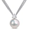 Mimi & Max 11-12mm Cultured Freshwater Pearl And 5/8ct Tgw White Topaz Necklace In Sterling Silver In Silver