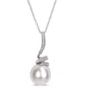 Mimi & Max 11-12mm Cultured Freshwater Pearl And Diamond Accent Swirl Drop Necklace In Silver