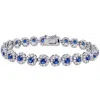 Mimi & Max 11 1/3ct Tgw Created Blue And White Sapphire Halo Tennis Bracelet In Sterling Silver In Multi