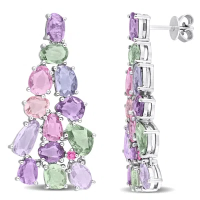 Mimi & Max 11 Ct Tgw Multi-color Sapphire Cluster Earrings In 14k White Gold