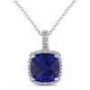 Mimi & Max 1/10 Ct Tw Diamond And 5 3/4 Ct Tgw Created Blue Sapphire Square Pendant With Chain In Sterling Silv In White