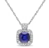 Mimi & Max 1/10 Ct Tw Halo Diamond And Cushion Cut Diffused Sapphire Pendant With Chain In 10k White Gold In White