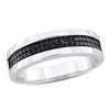 Mimi & Max 1/10ct Tdw Black Diamond Men's Double Row Anniversary Band In Sterling Silver In Black