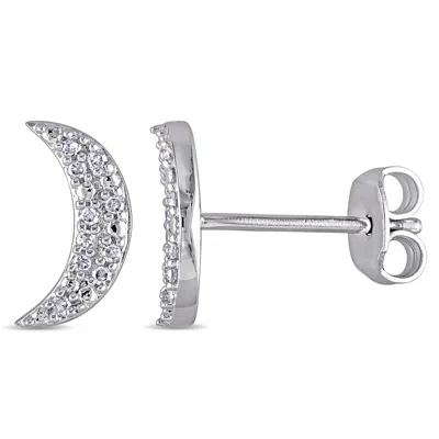 Mimi & Max 1/10ct Tdw Diamond Crescent Earrings In Sterling Silver In White