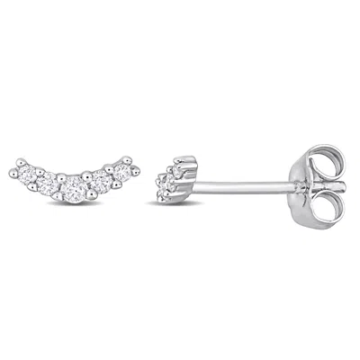 Mimi & Max 1/10ct Tdw Diamond Curve Stud Earrings In 10k White Gold In Silver