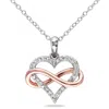Mimi & Max 1/10ct Tdw Diamond Infinity Heart Pendant With Chain In 2-tone Pink And White Sterling Silver In Pink