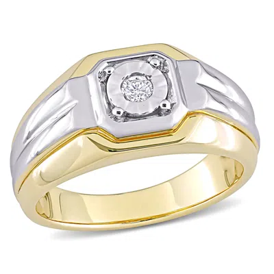 Mimi & Max 1/10ct Tdw Diamond Men's Ring White And Yellow Silver