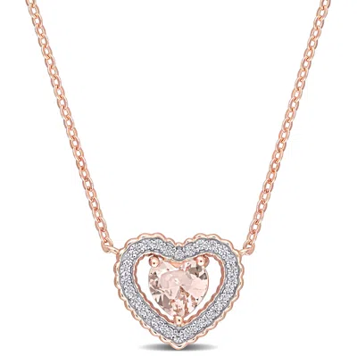 Mimi & Max 1/10ct Tgw Cubic Zirconia And Simulated Morganite Heart Necklace In Rose Plated Sterling Silver In Pink
