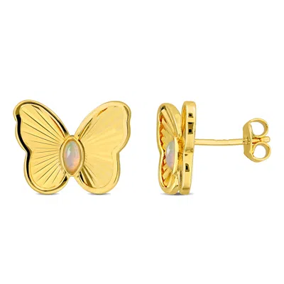 Mimi & Max 1/10ct Tgw Ethiopian Blue Opal Butterfly Stud Earrings In Yellow Silver
