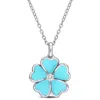 Mimi & Max 1/10ct Tgw White Topaz Light Blue Enamel Plated Flower Necklace Sterling Silver In Multi