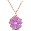 Mimi & Max 1/10ct Tgw White Topaz Purple Enamel Plated Flower Necklace Rose Silver-17 In In Multi