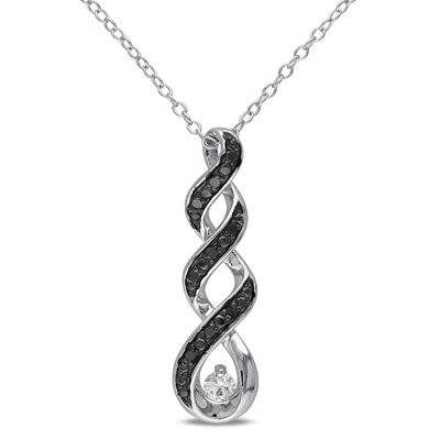 Mimi & Max 1/10ct Tw Black Diamond And Created White Sapphire Twist Necklace In Sterling Silver In Metallic