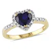 Mimi & Max 1/10ct Tw Diamond 7/8ct Tgw Created Blue Sapphire Heart Ring Yellow Silver In Blue