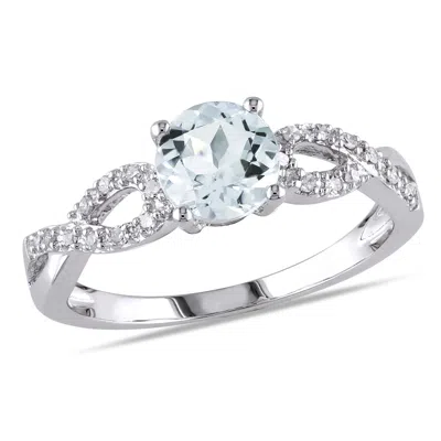 Mimi & Max 1/10ct Tw Diamond And Aquamarine Engagement Ring In 10k White Gold In Blue