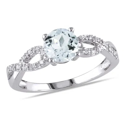Mimi & Max 1/10ct Tw Diamond And Aquamarine Engagement Ring In 10k White Gold In Multi
